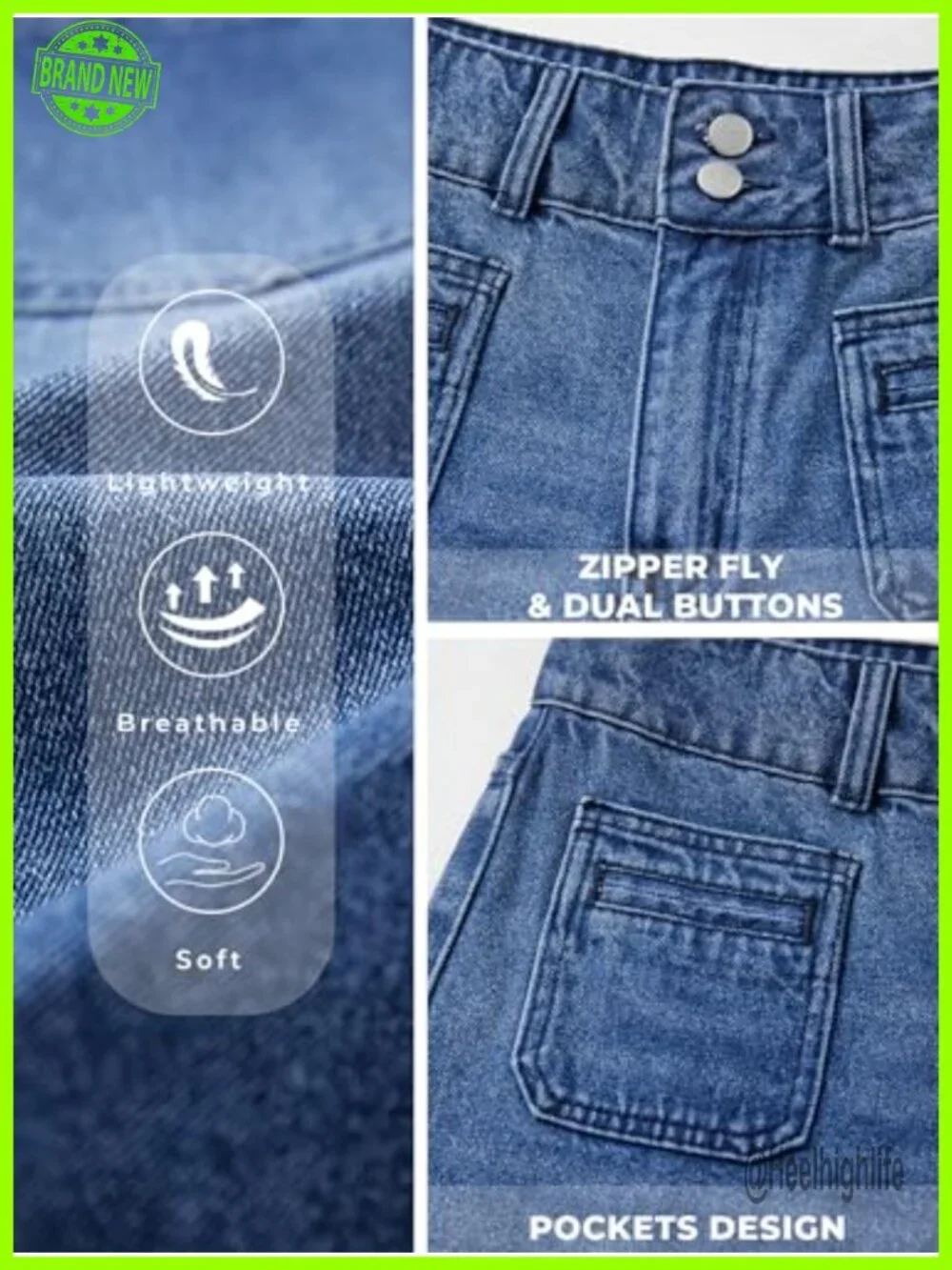 High Waisted Bermuda Jean Shorts Stretchy Cotton Denim Summer